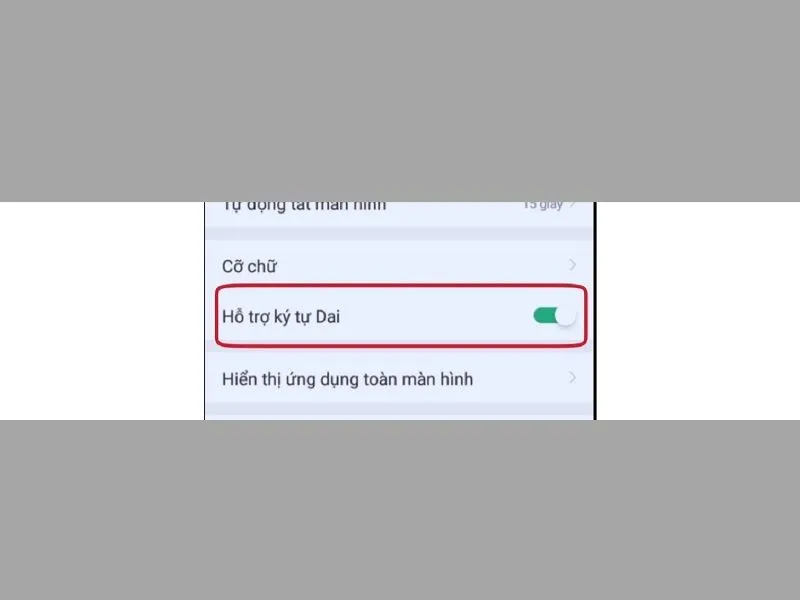 Bật hỗ trợ kí tự dai trong phần màn hình để có Icon iPhone trên Android