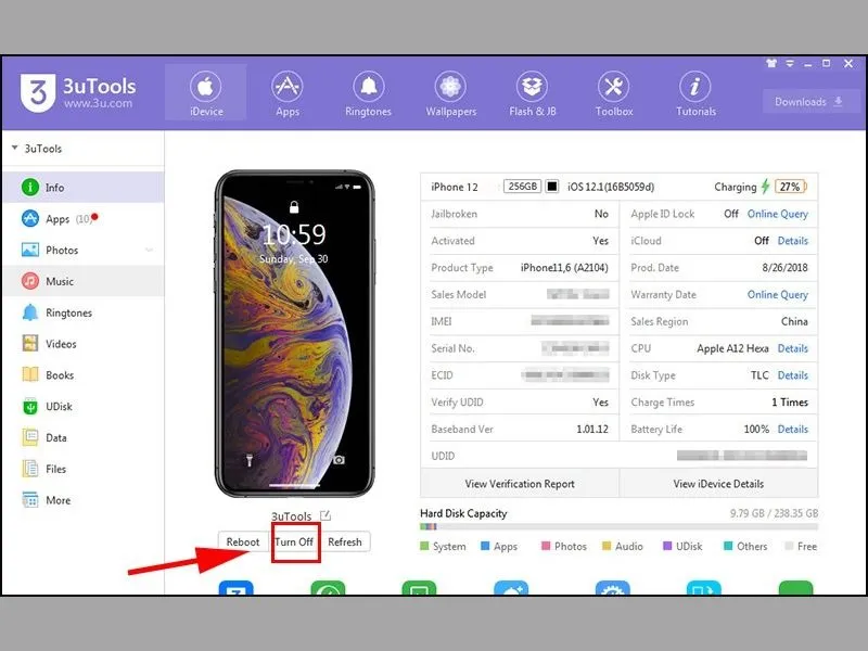 Cách tắt nguồn iphone 12 bằng ứng dụng 3UTools trên máy tính