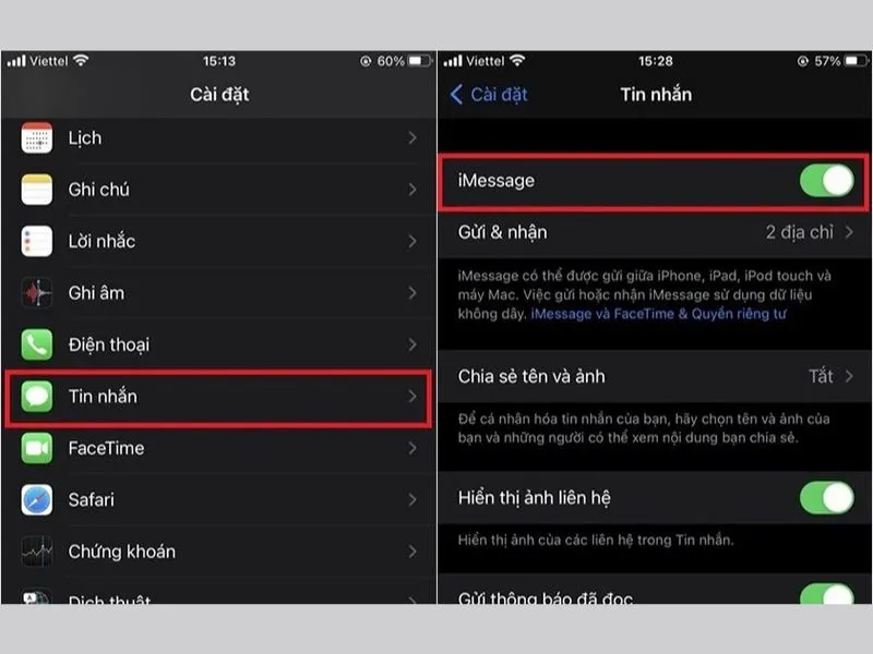 Kiểm tra và bật thông báo khi có lỗi Imessage không nhận số điện thoại