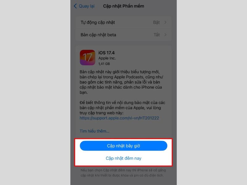 huong dan cap nhat ios 17.4 tren iphone 11