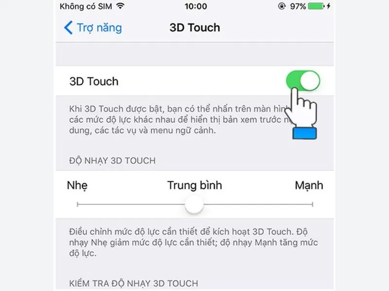 Bật chế độ 3D Touch