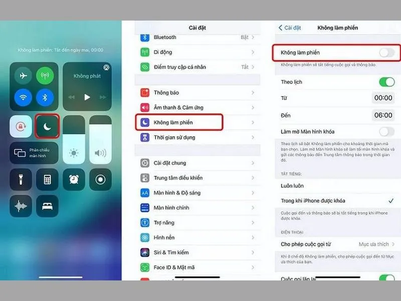 iphone không đổ chuông do chế độ không làm phiền