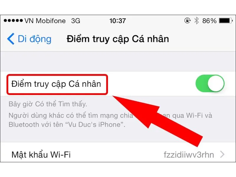 Gạt bút sang phải để bật điểm truy cập