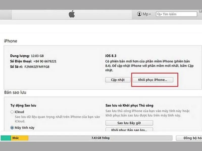 Chọn “Khôi phục iphone”