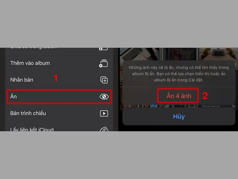 Chọn tính năng ẩn ảnh của App Ảnh trên iPhone