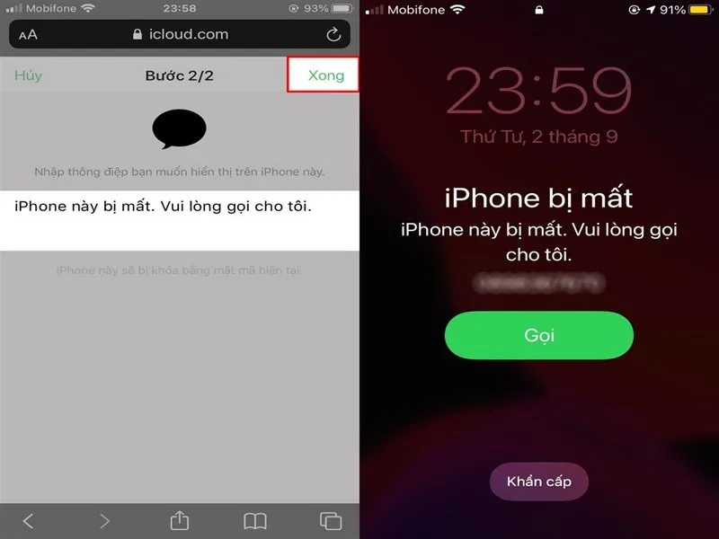 Các bạn nhấn vào “Xong” sau khi đã hoàn tất khóa iPhone khi bị mất