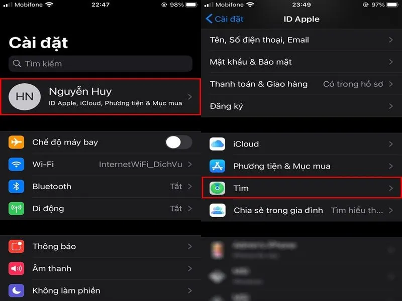 Khóa iphone bị mất trong phần cài đặt