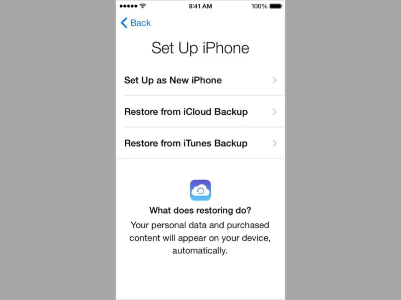 Chọn restore iCloud backup để khôi phục dữ liệu iphone