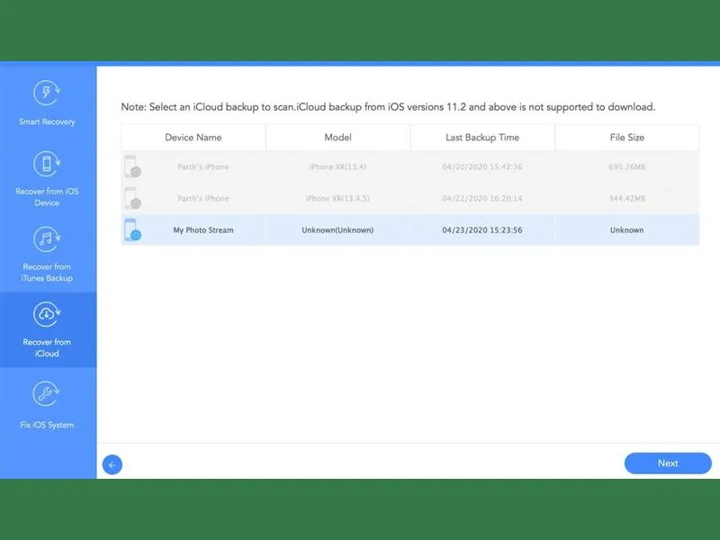 Chọn vào mục iCloud Backup để quét