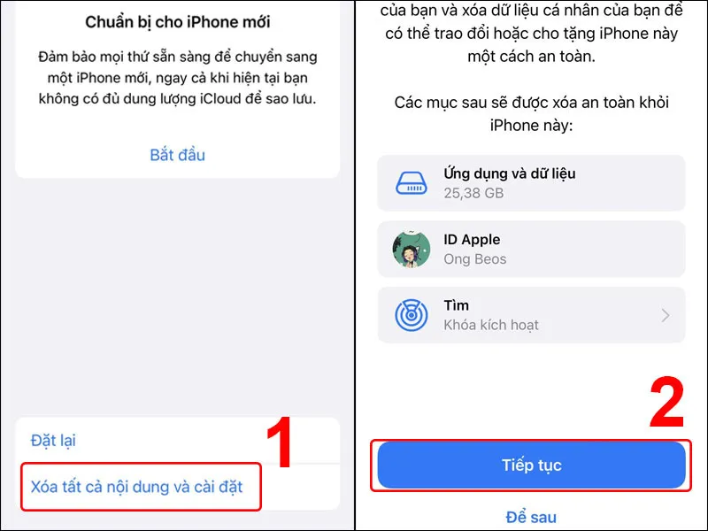 Chọn Xóa tất cả nội dung và Cài đặt