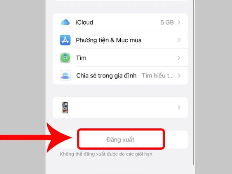 Nút đăng xuất tài khoản bị xám mờ