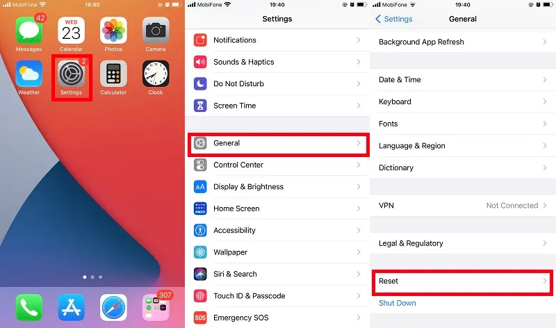 Reset lại hệ thống để xử lý lỗi không thấy carplay trên iPhone