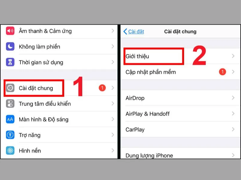 Giao diện kiểm tra IMEI iPhone xuất hiện khi vào phần Cài đặt