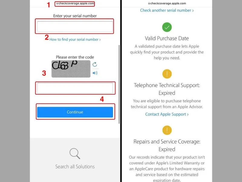 Giao diện website kiểm tra Serial Number iPhone
