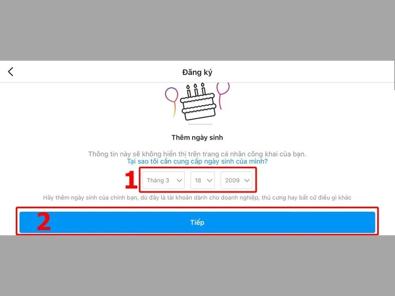 Xác nhận ngày tháng năm sinh để Lập tài khoản Instagram trên iPhone