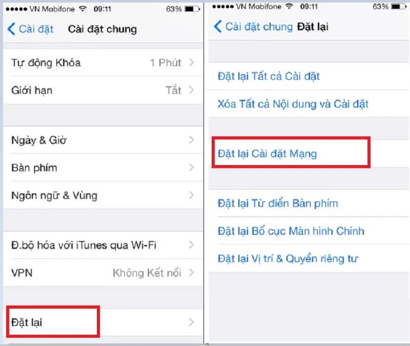 Đặt lại cài đặt mạng trên iPhone
