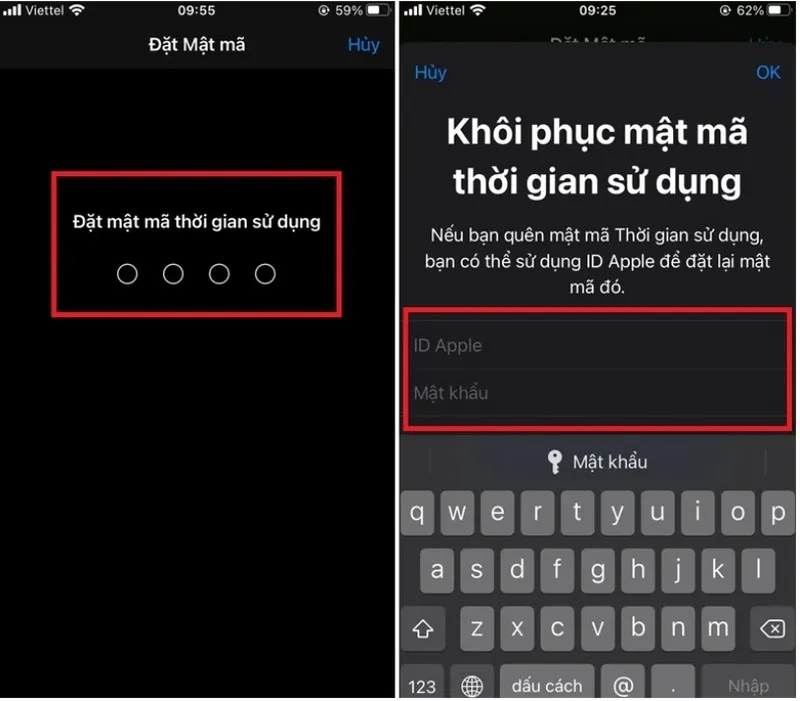 Nhập mật mã thời gian sử dụng 