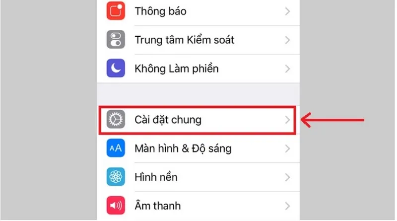 Click vào mục cài đặt chung