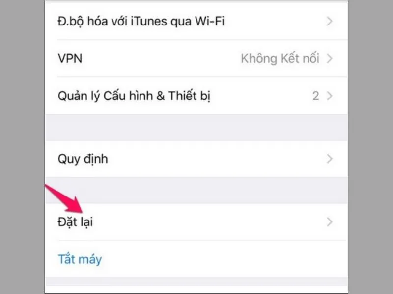 Chọn mục đặt lại