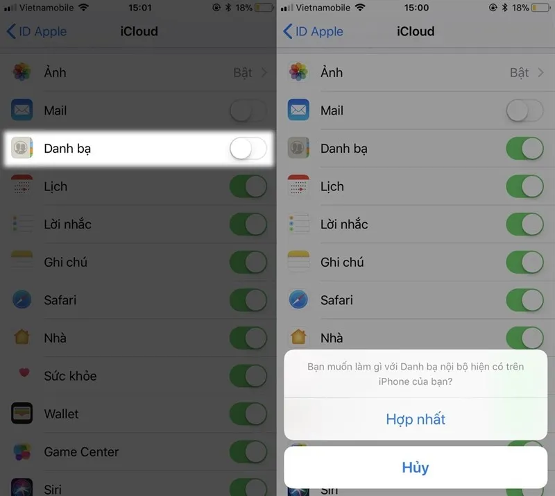Phần danh bạ trên iPhone