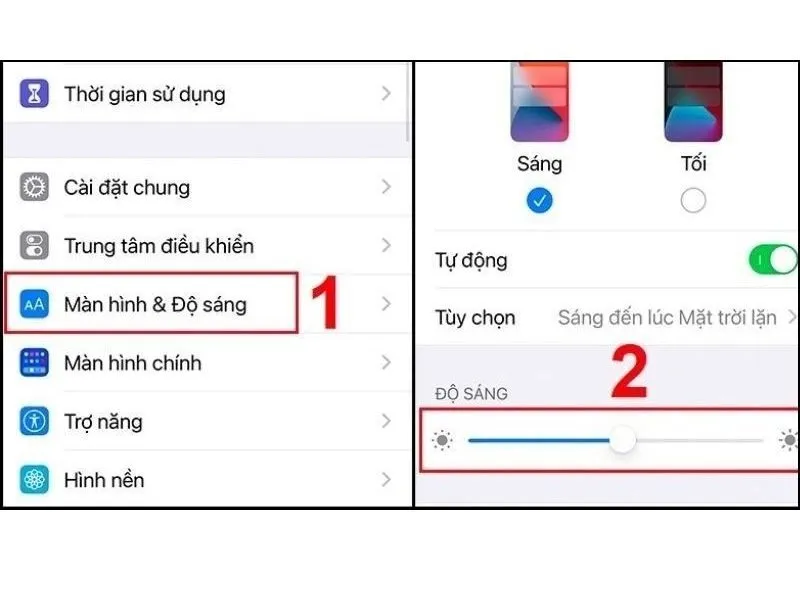 Thao tác điều chỉnh độ sáng