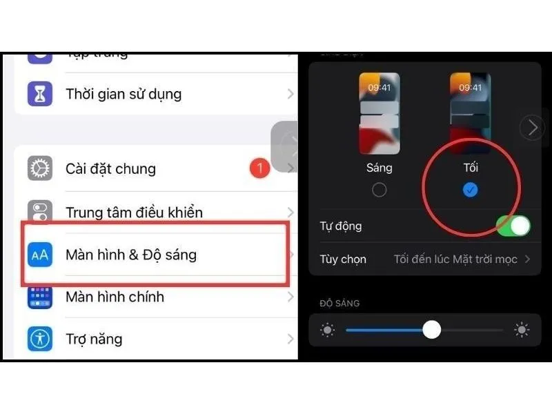 Chế độ Dark để khắc phục