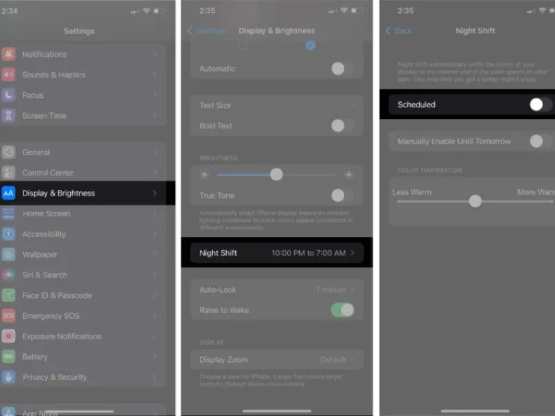 Tắt chế độ ban đêm trên iPhone