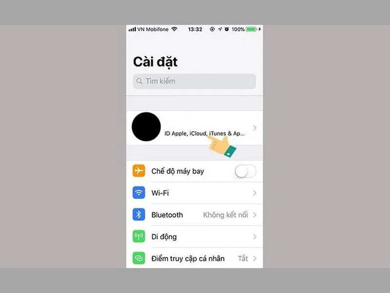 Mở khóa iPhone dính iCloud - Tìm đến mục iCloud tại cài đặt