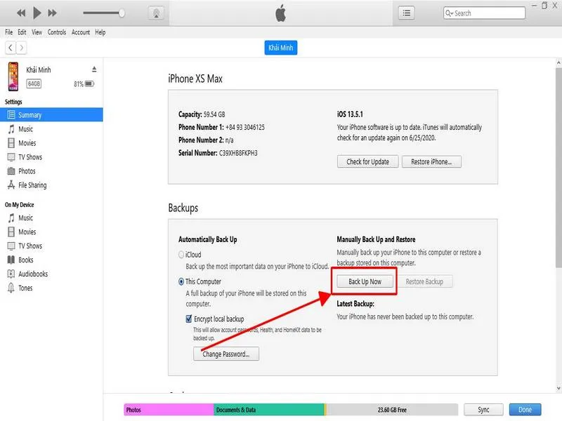 phần mềm lưu tin nhắn trên iPhone - iTunes
