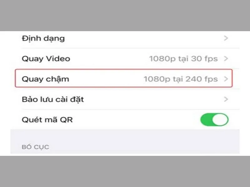 Chọn vào mục quay chậm (Record Slo-mo)