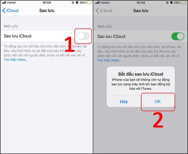 Cài đặt sao lưu dữ liệu từ iCloud