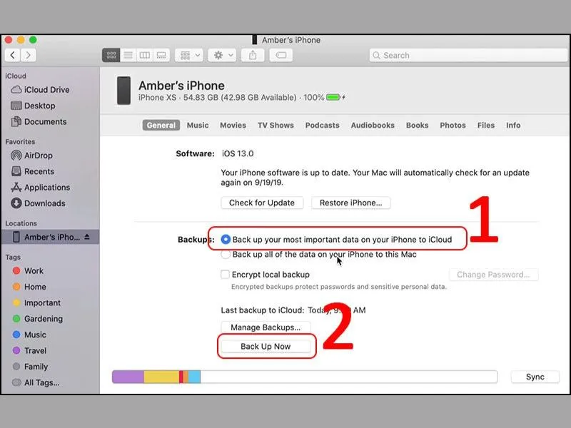 Tiến hành sao lưu dữ liệu iphone