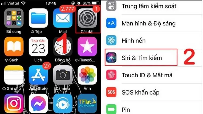 Vào ứng dụng và mở mục Mở Siri & tìm kiếm