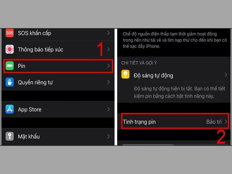 Chọn vào tình trạng pin