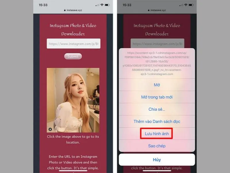 Tải ảnh trên instagram về iphone bằng trình duyệt web