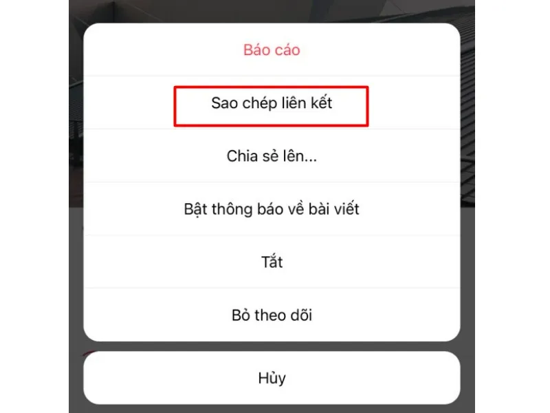 Sao chép liên kết ảnh instagram muốn tải