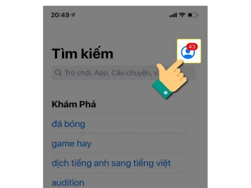 Chọn biểu tượng cá nhân ở phía phải màn hình
