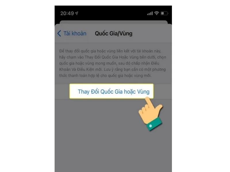 Thay đổi vùng hay quốc gia khi xuất hiện thanh thông báo