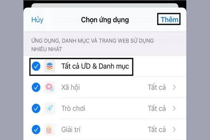 Thêm tất cả ứng dụng và danh mục