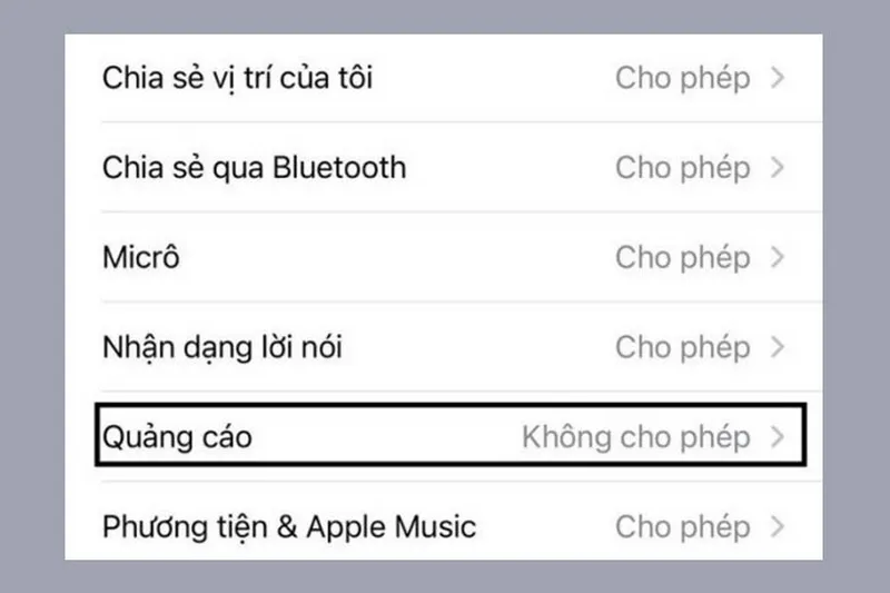 Không cho phép sự xuất hiện của quảng cáo
