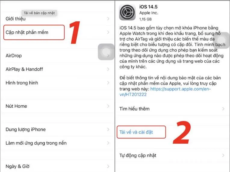 Cập nhật lại hệ điều hành iOS cho iPhone