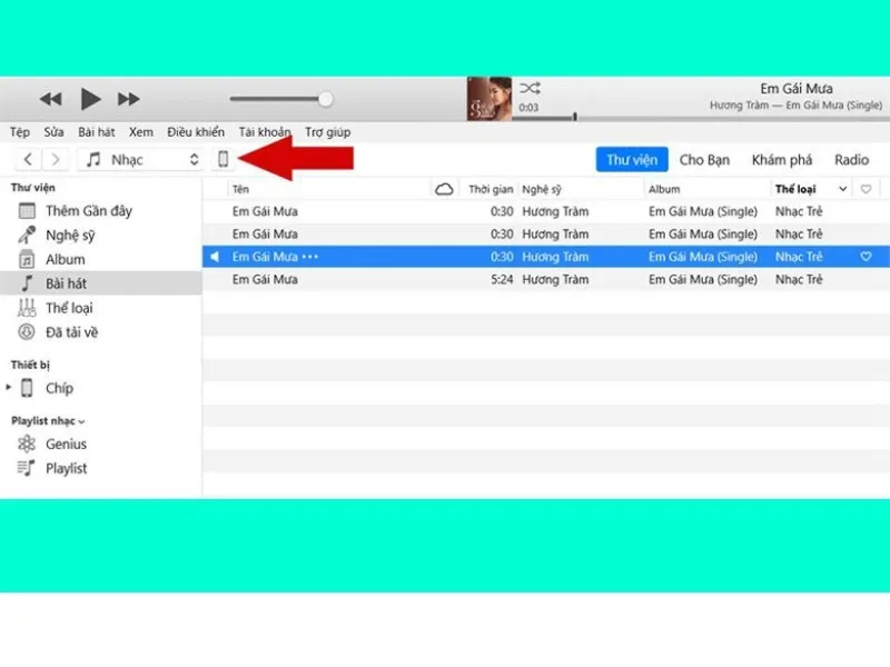Chọn biểu tượng hình iPhone trên ứng dụng iTunes