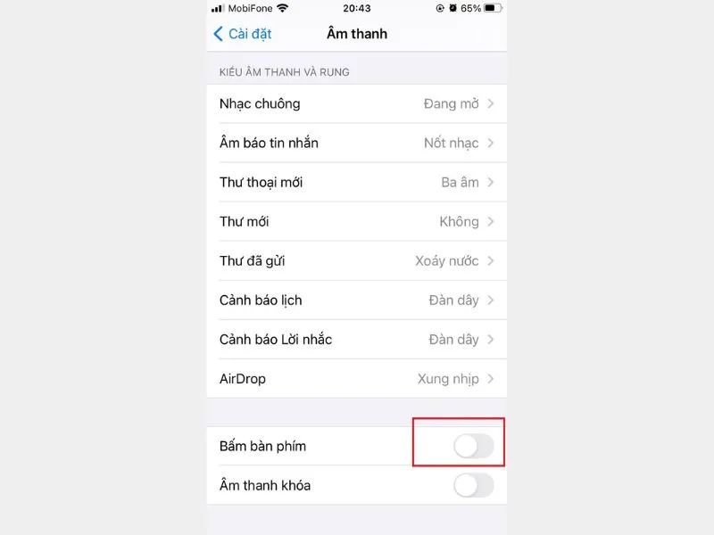 Tắt âm bàn phím trên iPhone