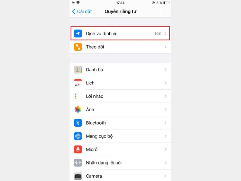 Tắt tính năng dịch vụ định vị