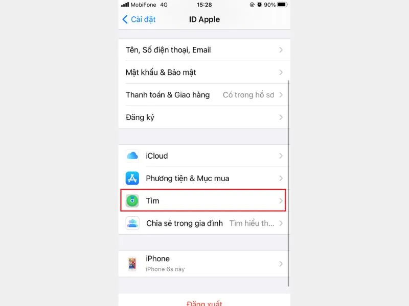 Chọn vào mục Tìm