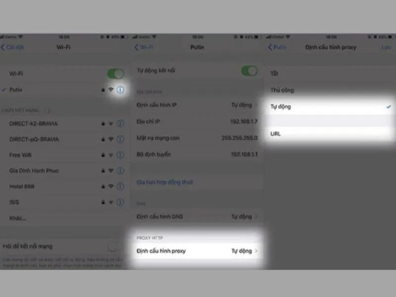 Chuyển chế độ tự động tại “Định cấu hình Proxy”