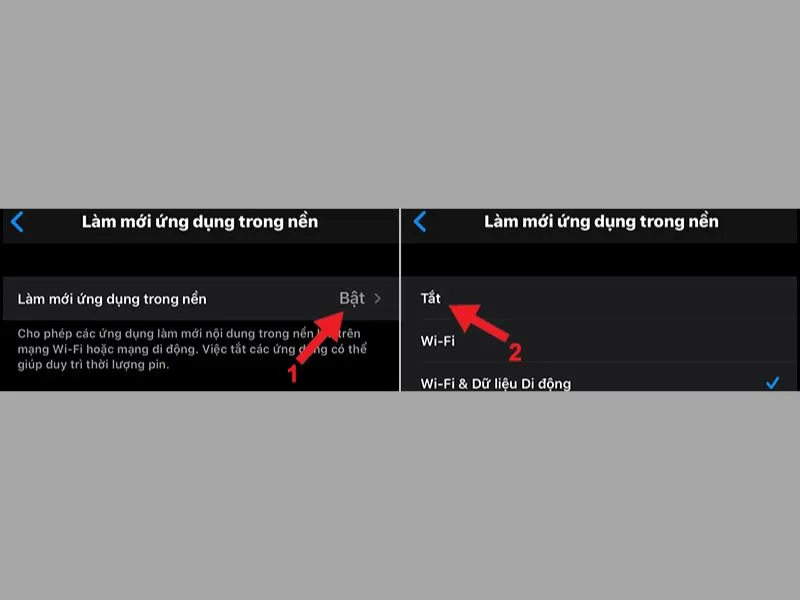 Chọn Làm mới ứng dụng nền để tắt / mở tính năng chạy nền 