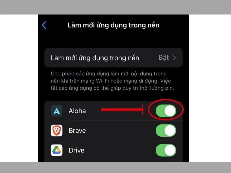 Cho phép/chặn tính năng chạy nền của từng App