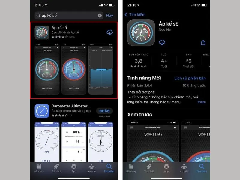 Các bạn mở app Áp kế số lên để bắt đầu kiểm tra
