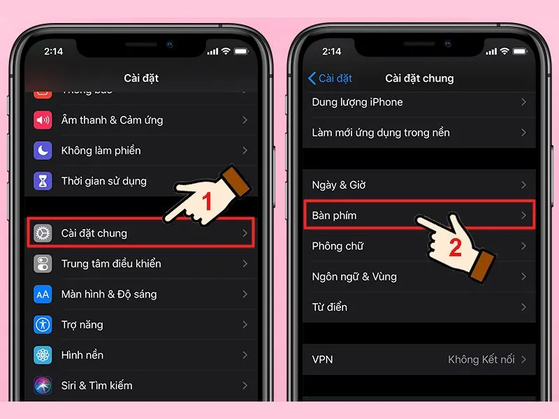 Nhấn chọn bàn phím trong cài đặt chung